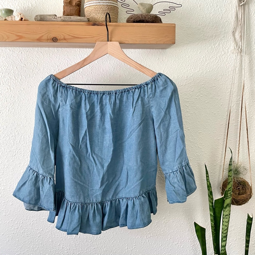 Zara peasant top blue chambray - Picture 5 of 5